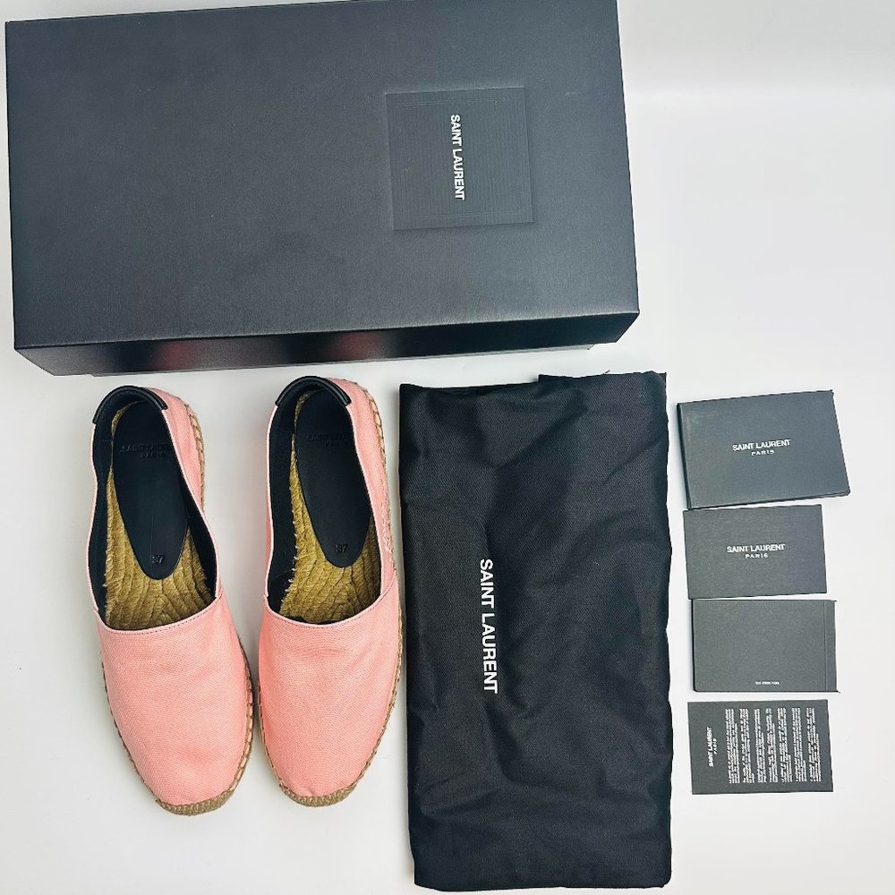 SAINT LAURENT Embroidered Espadrilles Canvas Eros Pink Size 8.5 US 38.5 EU